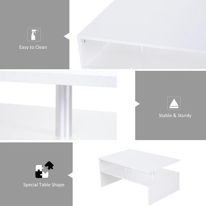 HOMCOM Coffee Table with Storage, 2-Tier Centre Table, Modern Living Room Table with Open Shelf and Aluminium Poles, White 