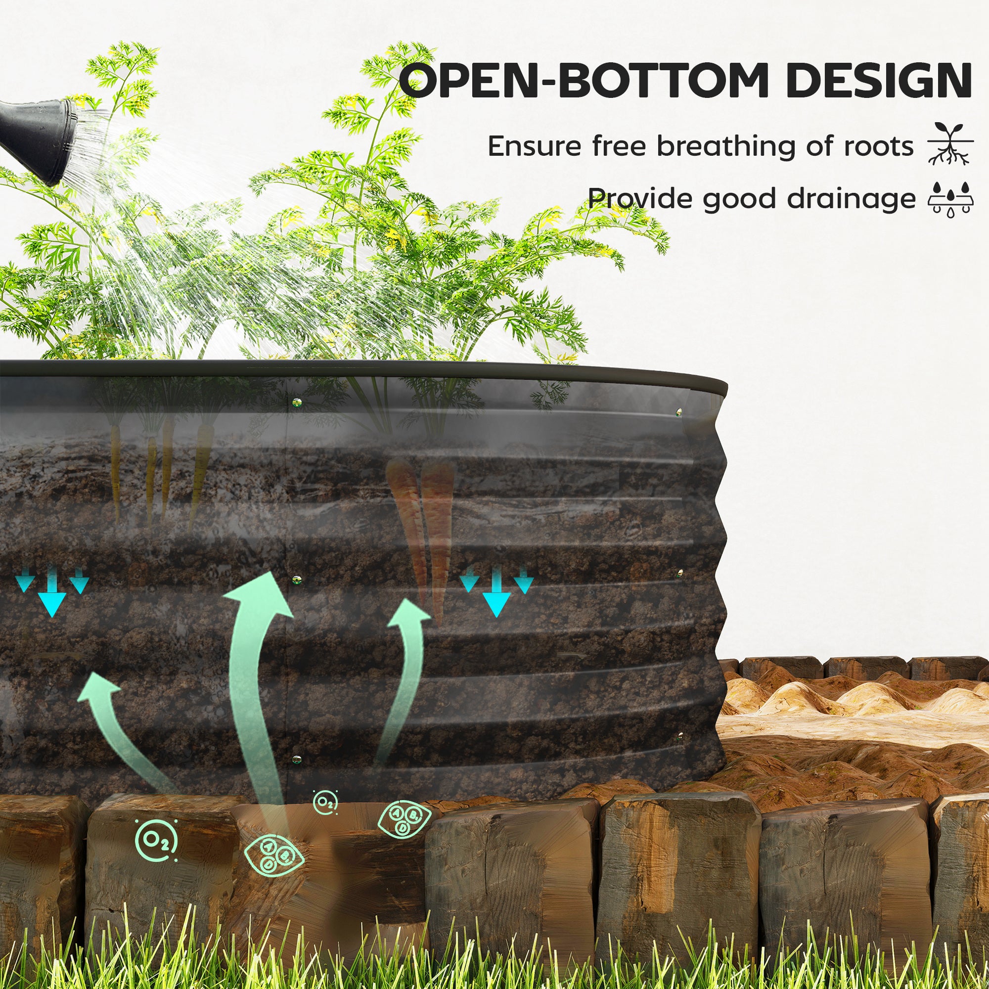 Outsunny Set of Two 150 x 60cm Steel Planters - Dark Grey 