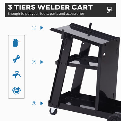DURHAND Welding Cart Welder Trolley Garage for Gas Bottles w/ Safety Chain, Wheels, Black 