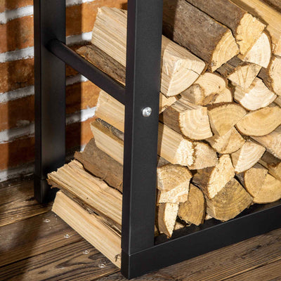 HOMCOM Metal Firewood Log Holder Tall Firewood Rack Indoor Outdoor Fireplace Wood Storage Shelf with Side Rails, Rust-Resistant, Black, 60W x 25D x 100H cm 