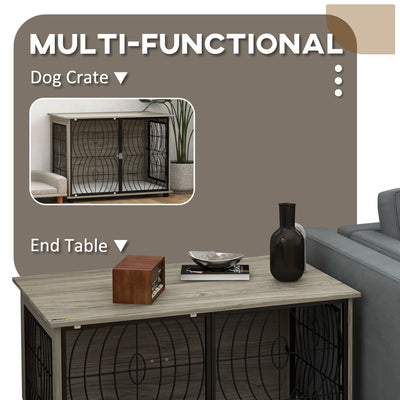 PawHut Dog Crate Furniture End Table w/ Plush Washable Cushion, Lockable Door, for Large Dogs 