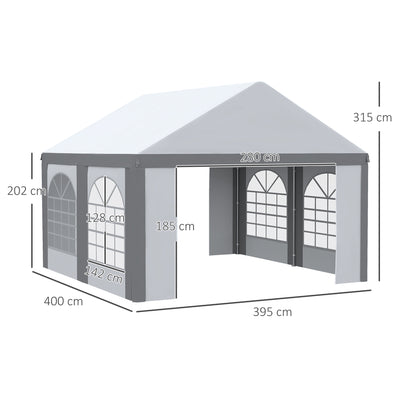 Outsunny 4 x 4m Galvanised Party Tent, Marquee Gazebo with Sides, Four Windows and Double Doors, for Parties, Wedding and Events 