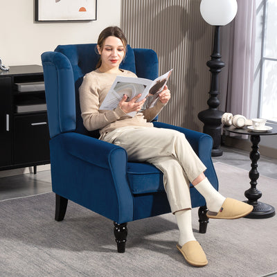 HOMCOM Wingback Accent Chair, Retro Upholstered Button Tufted Occasional Chair for Living Room and Bedroom, Blue 