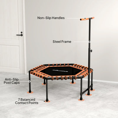 SPORTNOW 45" Rebounder Trampoline for Adults, Quiet Bungee Rebounder with LED Lights and Adjustable Handle, Orange 