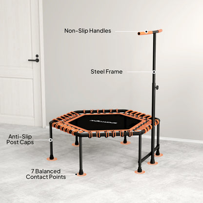 SPORTNOW 45" Rebounder Trampoline for Adults, Quiet Bungee Rebounder with LED Lights and Adjustable Handle, Orange