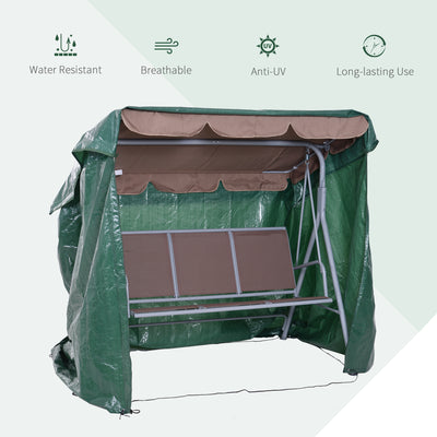 Outsunny Patio 3 Seater Swing Chair Bench Cover Outdoor Garden Furniture Rain Protection Cover Protector Waterproof Anti-UV, 215L x 155W x 150Hcm, Dark Green 