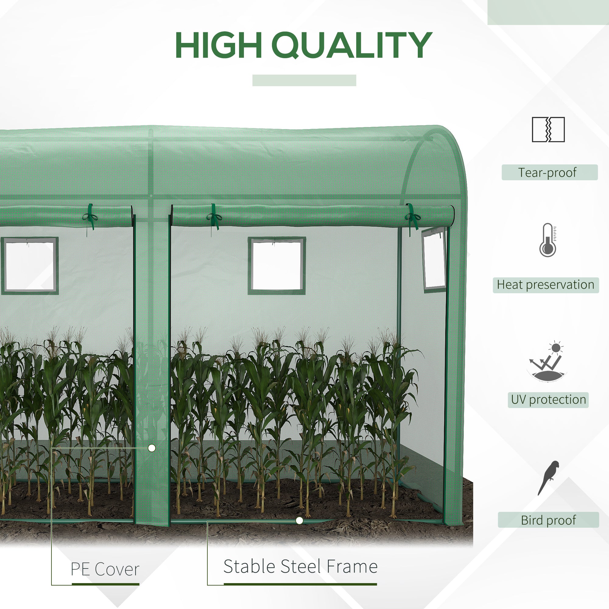 Outsunny Walk-in Greenhouse, Tomato Greenhouse with Double Doors & 4 Windows, Garden Plant Growth Green House with PE Cover, Steel Frame, Green, 3 x 1 x 2 m 