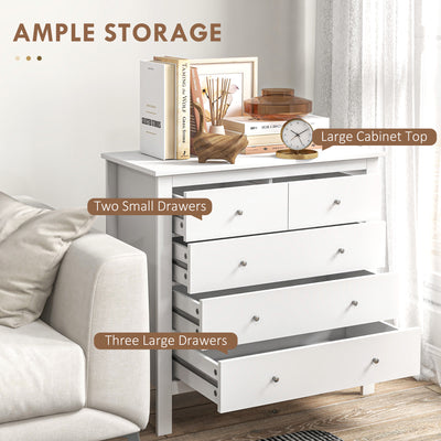 HOMCOM Modern Chest of Drawers, 5 Drawer Storage Cabinet with Metal Handles and Runners for Bedroom, White 
