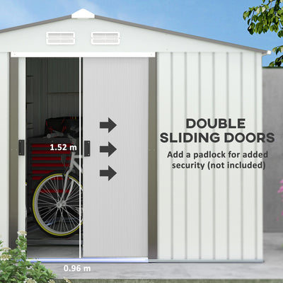 Outsunny Garden Storage Shed, Metal Outdoor Storage Shed House with Foundation Kit, Ventilation, Doors, 9 x 6FT, Silver 