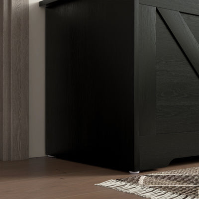 HOMCOM 100L Home Storage Box, with Safety Hinges - Black Wood-Effect 