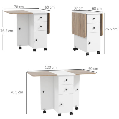 HOMCOM Multi-Storage Six-Person Drop Leaf Dining Table -  Oak and White 