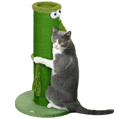 PawHut 63cm Cat Scratching Post for Indoor Cats, with Sisal Rope Cover, Large Base, Green 