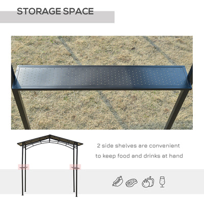 Outsunny 8ft x 5ft Outdoor BBQ Protective Gazebo Tent Aluminium Steel Frame w/ 2 Shelves Hardtop Roof Canopy Ground Stakes Safe Cooking 