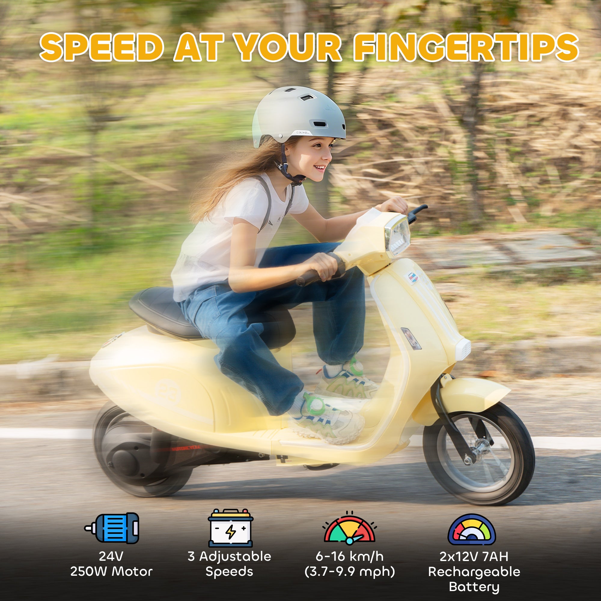AIYAPLAY 24V Kids Electric Motorbike, Ride on Motorcycle with Manual Throttle, Brakes and LED Lights for Ages 8-12 Years, Beige 