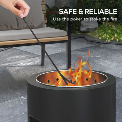 Outsunny Smokeless Fire Pit, 45cm Portable Wood Burning Firepit, Round Metal Bonfire Stove with Poker for Garden, Camping, Black 