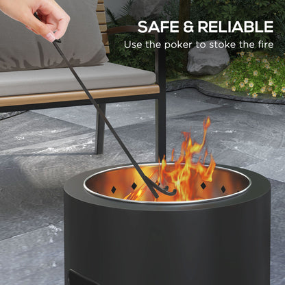 Outsunny Smokeless Fire Pit, 45cm Portable Wood Burning Firepit, Round Metal Bonfire Stove with Poker for Garden, Camping, Black 