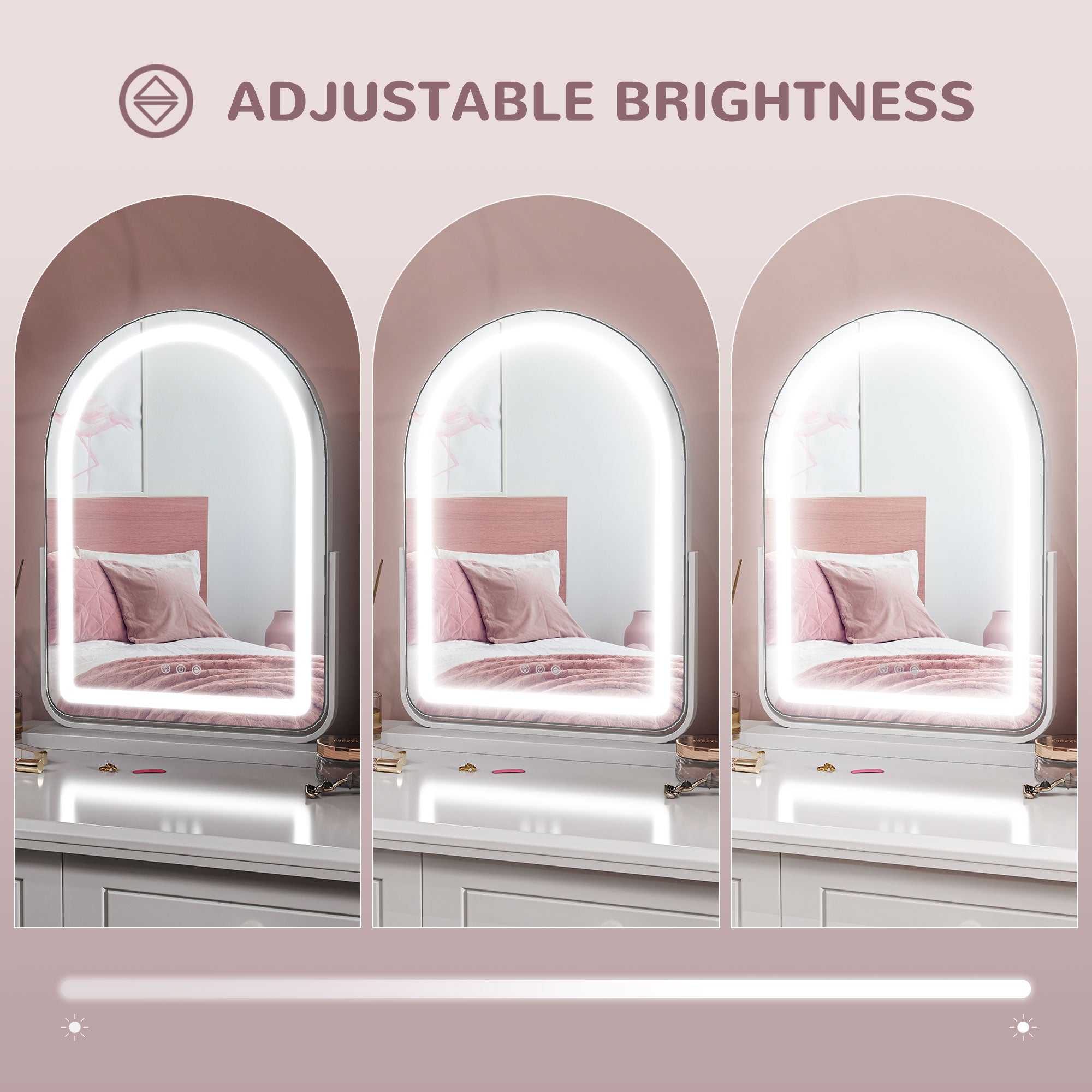 HOMCOM LED Vanity Mirror with Lights, 43 x 59cm Lighted Makeup Mirror with 3 Colour, 360\'c2\'b0 Rotation, Touch Screen, for Bedroom and Dressing Room, White