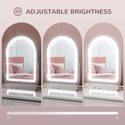 HOMCOM LED Vanity Mirror with Lights, 43 x 59cm Lighted Makeup Mirror with 3 Colour, 360\'c2\'b0 Rotation, Touch Screen, for Bedroom and Dressing Room, White