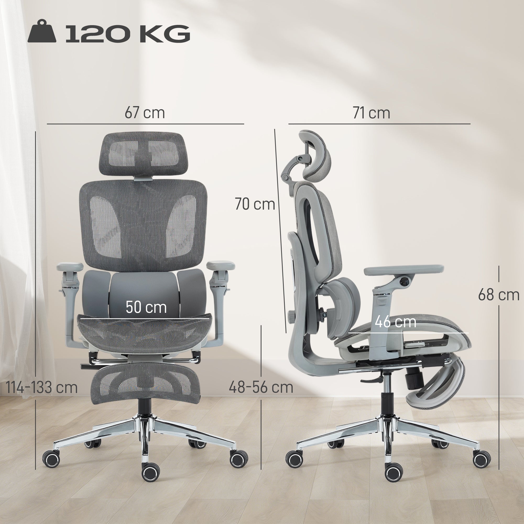 HOMCOM Ergonomic Office Chair, High Back Mesh Desk Chair, Grey 