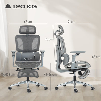HOMCOM Ergonomic Office Chair, High Back Mesh Desk Chair, Grey 