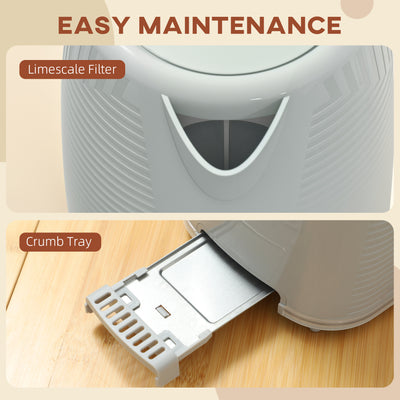 HOMCOM Modern Kettle and Toaster Set - Grey 