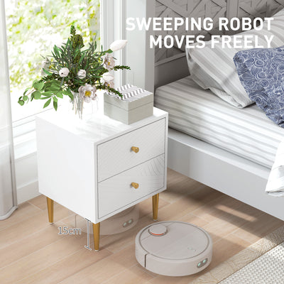 HOMCOM Elegant Two-Drawer Bedside Table - White/Gold-Tone 