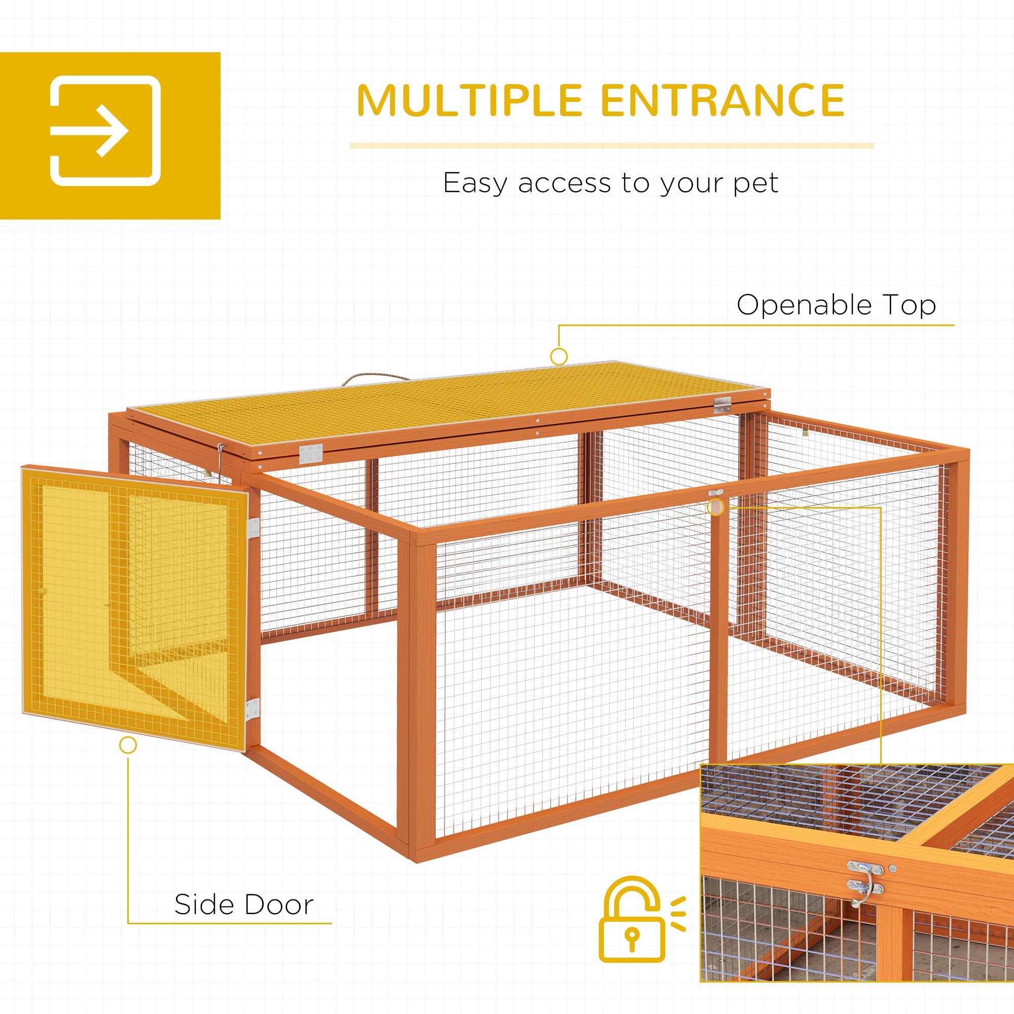 PawHut Wooden Folding Rabbit Hutch, for 2-3 Rabbits - Orange 