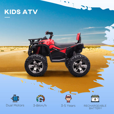 HOMCOM 12V Quad Bike ATV with LED Lights, Music, Backrest, Forward, Backward, Red 
