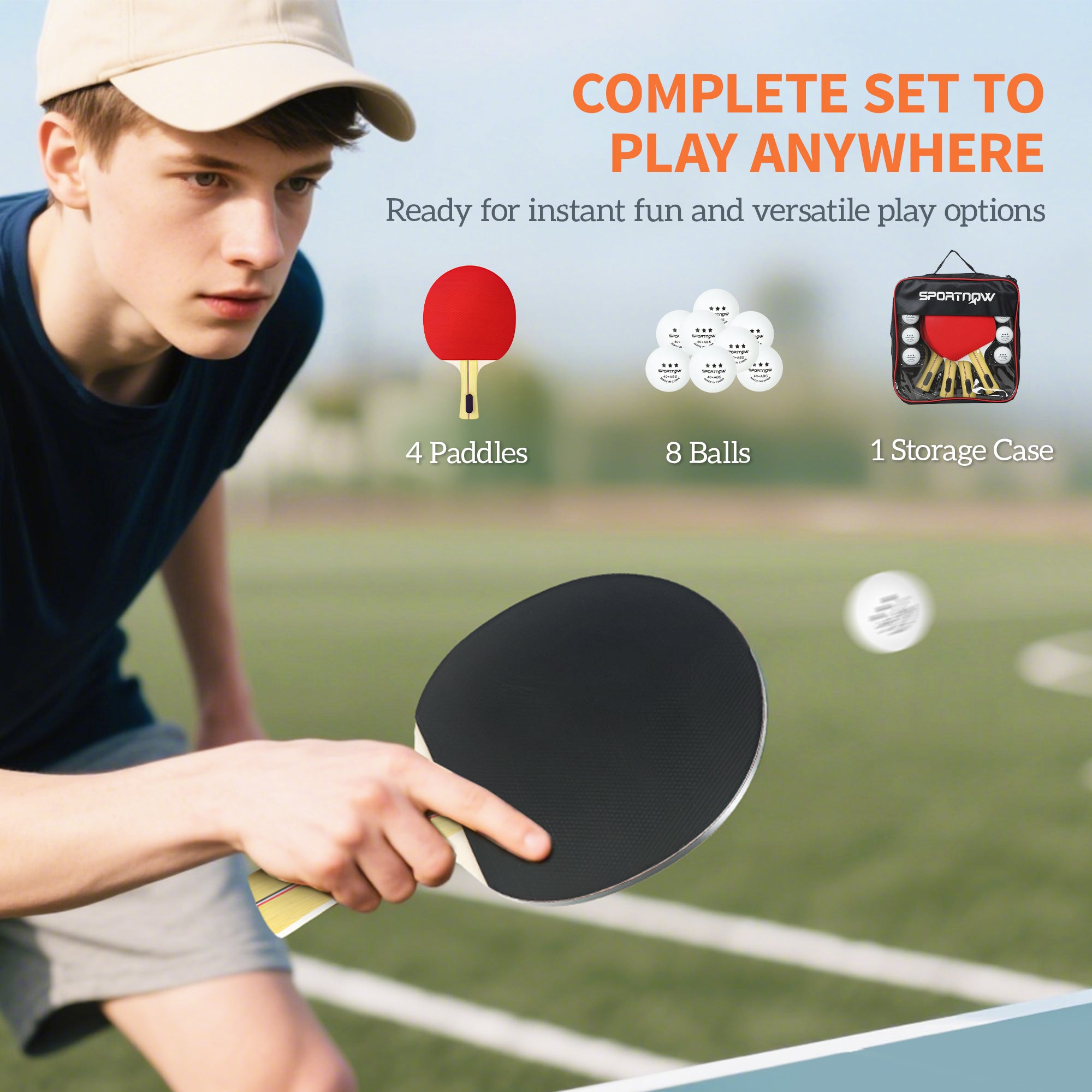 SPORTNOW Portable Table Tennis Set with Four Rackets, Eight Balls, Storage Case 