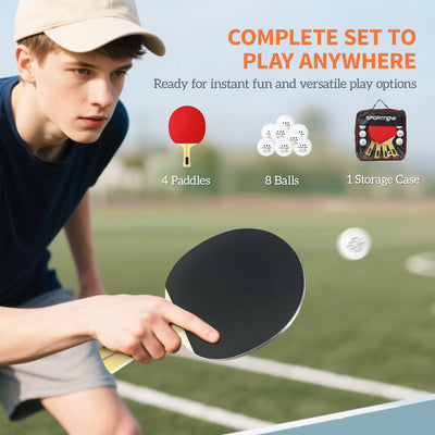 SPORTNOW Portable Table Tennis Set with Four Rackets, Eight Balls, Storage Case 