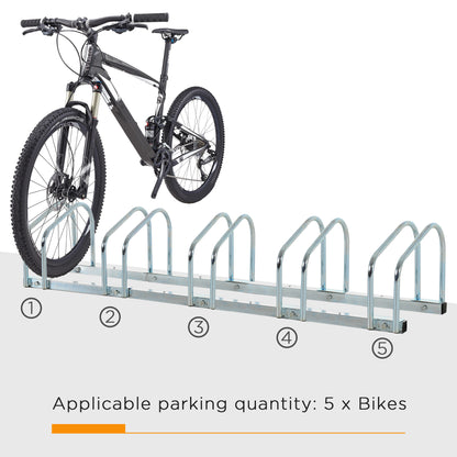 HOMCOM Bike Stand Parking Rack Floor or Wall Mount Bicycle Cycle Storage Locking Stand (5 Racks, Silver) 