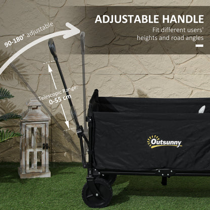 Outsunny 120L Folding Garden Trolley Cart, Outdoor Collapsible Wagon with Wheels and Adjustable Handle for Beach, Camping, Festival, Black