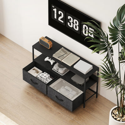 HOMCOM TV Stand Cabinet with 2 Foldable Drawers - Black 