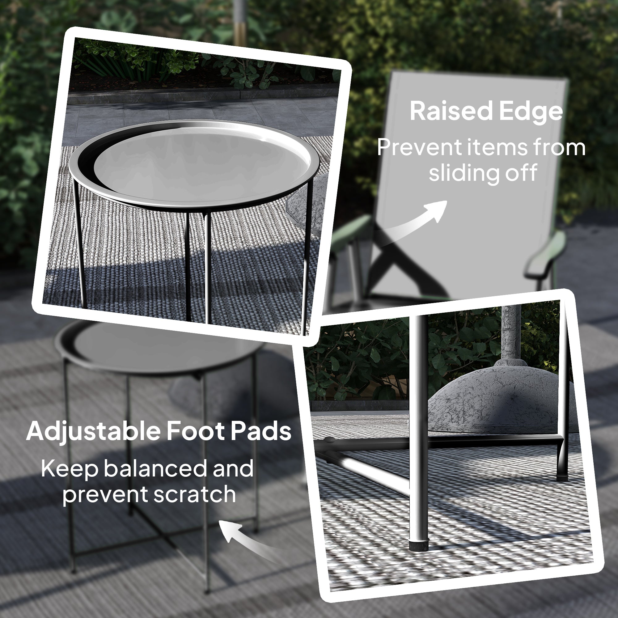 Outsunny Steel Removable Tray Top Garden Table - Black 