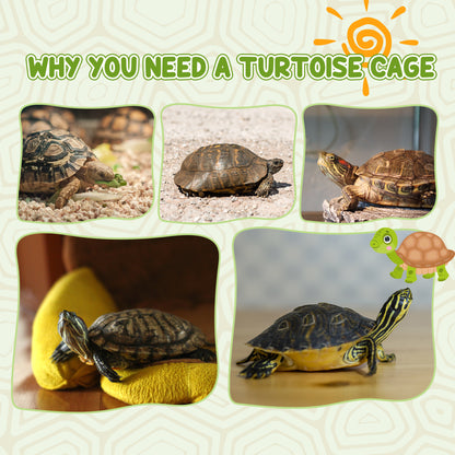 PawHut 94 cm Wooden Tortoise House Turtle Habitat Small Reptile Cage Enclosure with Two Room Yellow