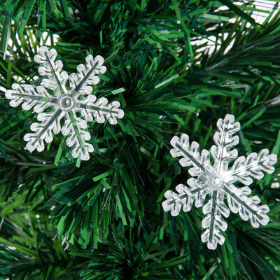 HOMCOM 4FT Green Fibre Optic Artificial Christmas Tree Xmas Colourful LED Scattered Tree with Snowflakes Ornaments Fireproofing 