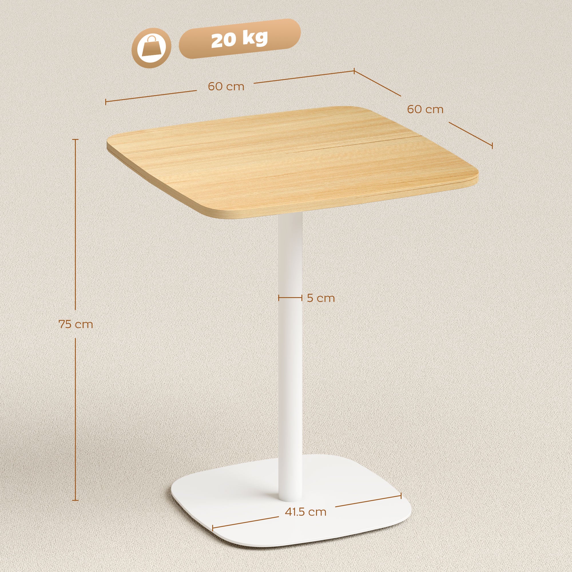 HOMCOM Small Dining Table, 60 cm Square Kitchen Table with Wood-veneer Top and Steel Base - Natural Wood Finish 