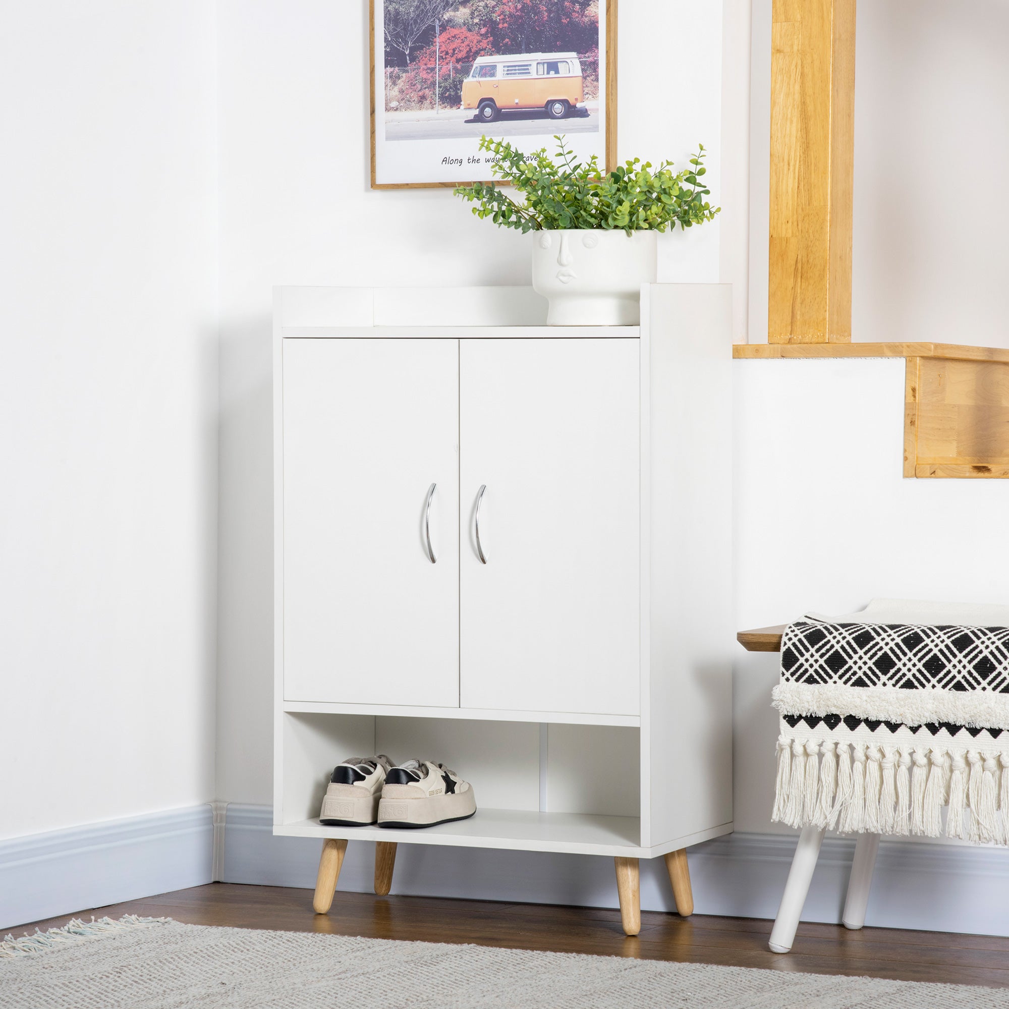 HOMCOM Modern Shoe Cabinet Storage Organizer with Doors and Shelves for Hallway & Entryway, 60L x 30W x 92Hcm, White 