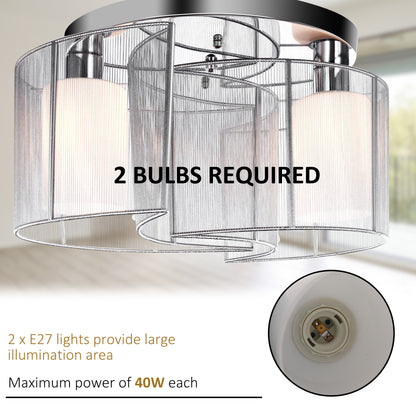 HOMCOM Modern Chandelier, Semi-Flush Mount Ceiling Light with 2 Light, E27 Bulb Base for Hallway, Dining Room, Living Room, White and Silver 