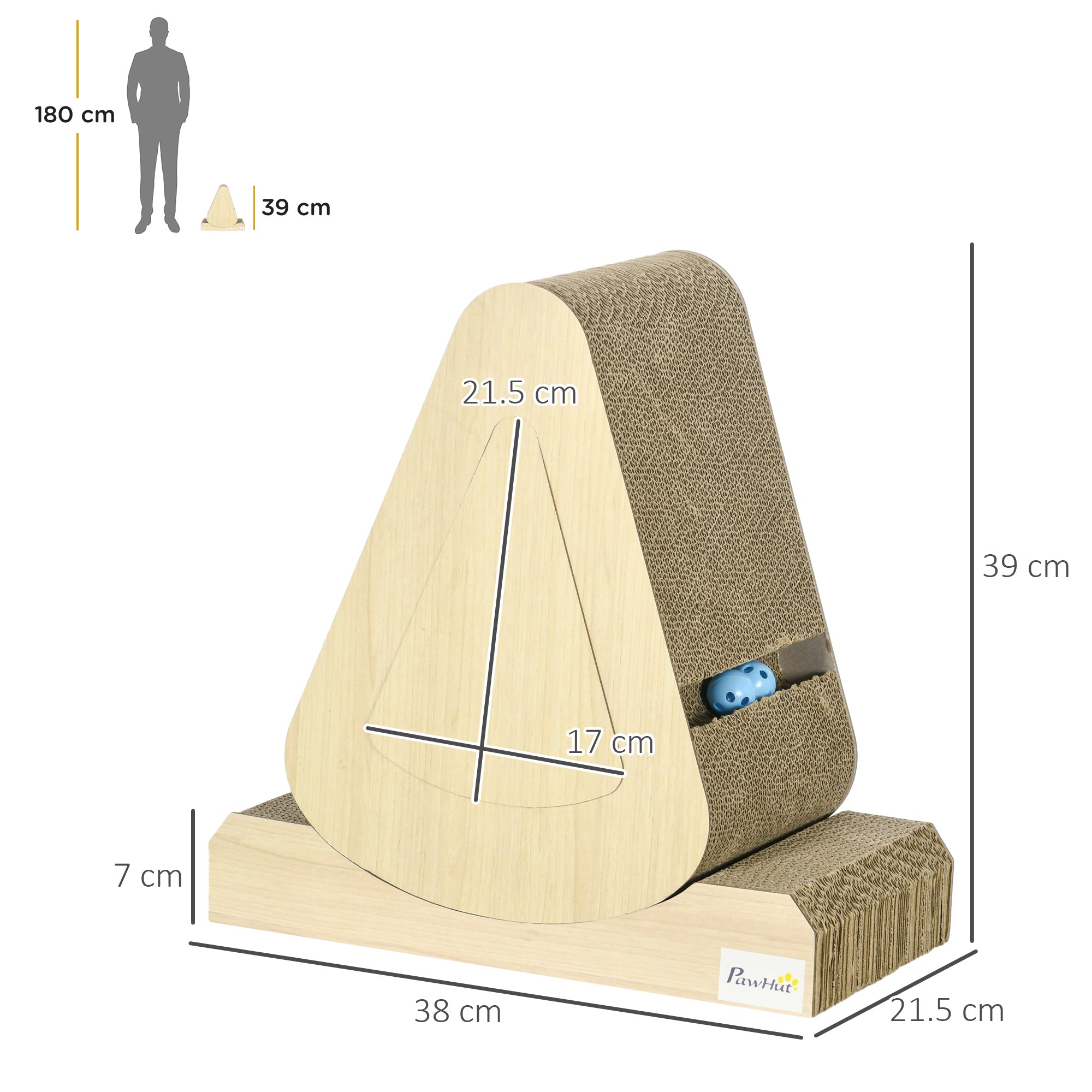 PawHut Cat Scratcher with Catnip, Toy Ball, for Indoor Cats - Sand Brown 