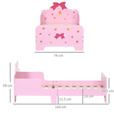 ZONEKIZ Princess-Themed Kids Toddler Bed w/ Cute Patterns, Safety Rails, for Ages 3-6 Years - Pink 
