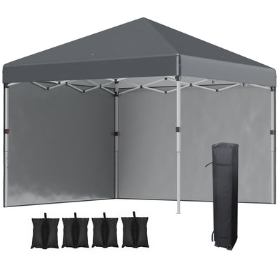 Outsunny 3 x 3 (M) Pop Up Gazebo, UPF 30+ with 2 Sidewalls, Leg Weight Bags and Wheeled Bag, Height Adjustable Party Tent Event Shelter for Garden, Patio, Dark Grey 