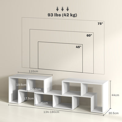 HOMCOM TV Stand for TVs up to 75 Inches, Free Combination TV Unit with Storage Shelves, Extendable Entertainment Centre for Living Room, White Wood Grain 