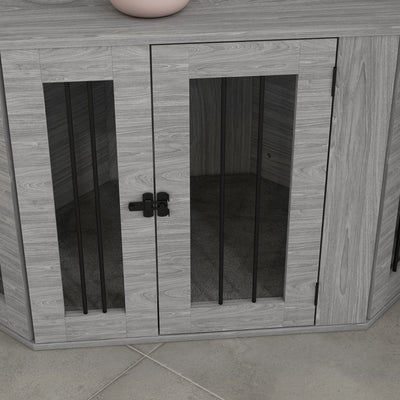 PawHut 2 in 1 Dog Crate Furniture Side Table, with Cushion, 104 x 55 x 63cm - Grey 