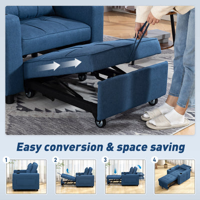 HOMCOM 3-in-1 Single Sofa Bed, Convertible Sleeper Chair Bed with 3-level Adjustable Back - Dark Blue 