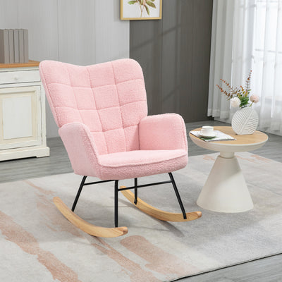 HOMCOM Soft Fleecey Rocking Wingback Chair - Pink 