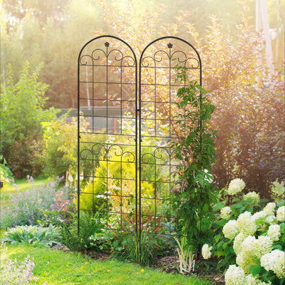 Outsunny Metal Trellis Set of 2, Garden Trellis for Climbing Plants Support Frames, Floral Design 