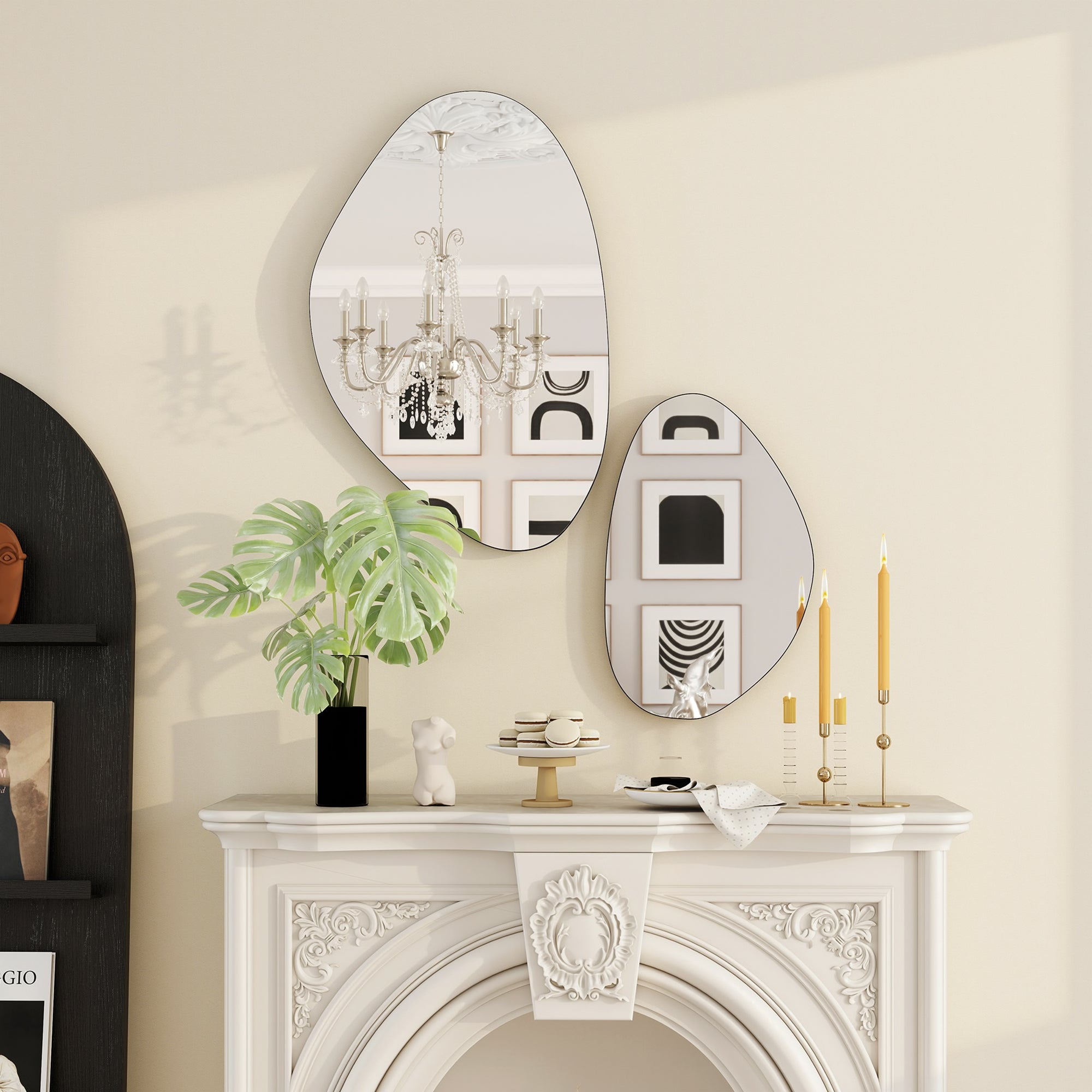 HOMCOM Set of 2 Pebble-Shaped Wall Mirror - Black 