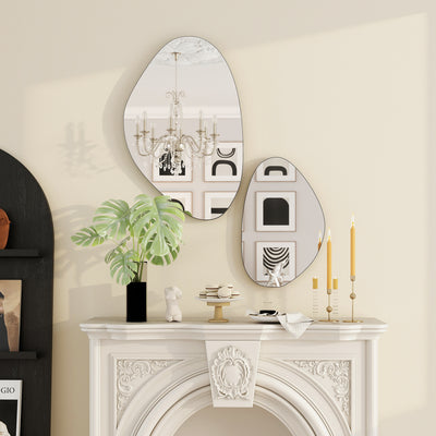 HOMCOM Set of 2 Pebble-Shaped Wall Mirror - Black 