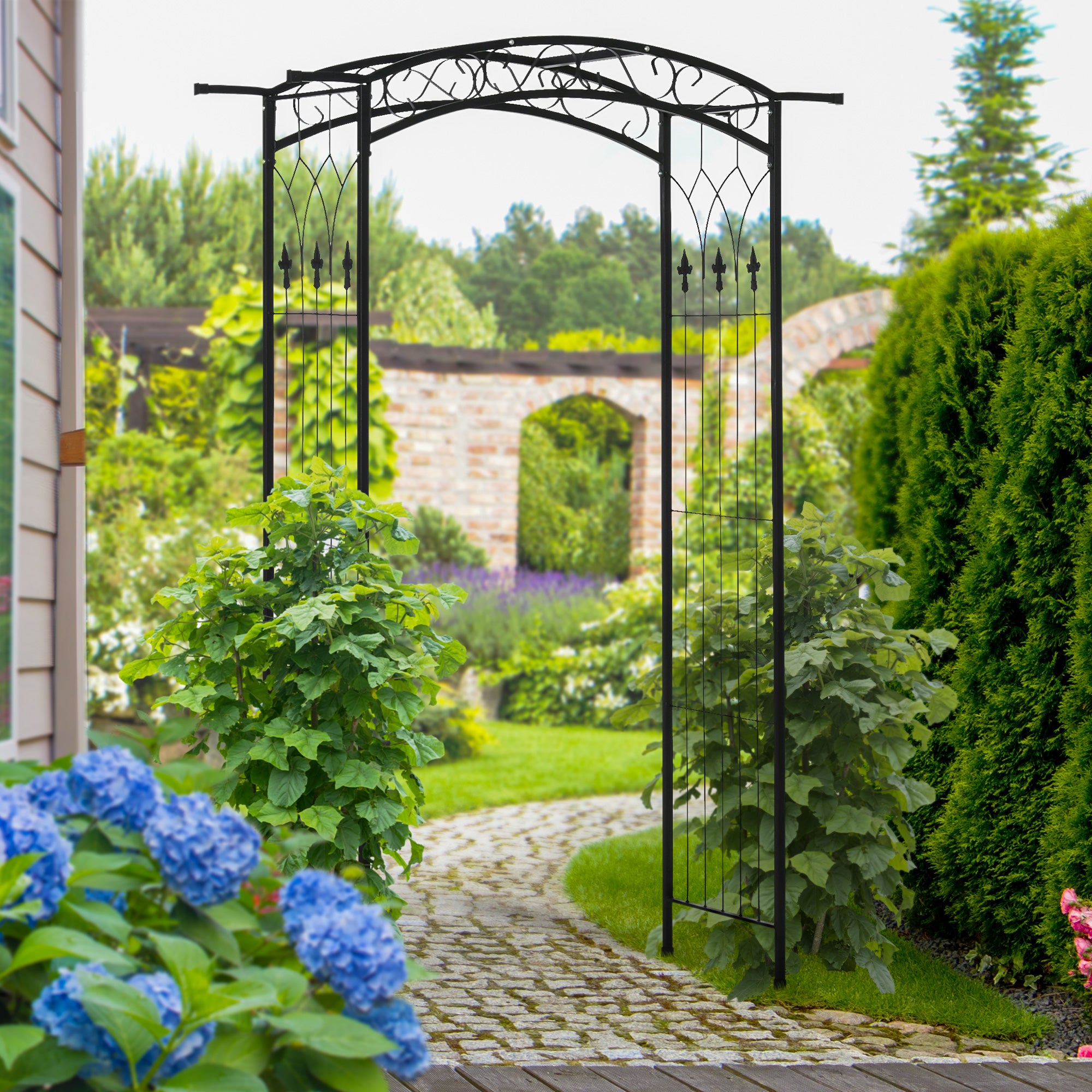 Outsunny 211cm Height Metal Garden Arch Arbor for Wedding Decor for Climbing Plants and Outdoor Decoration 